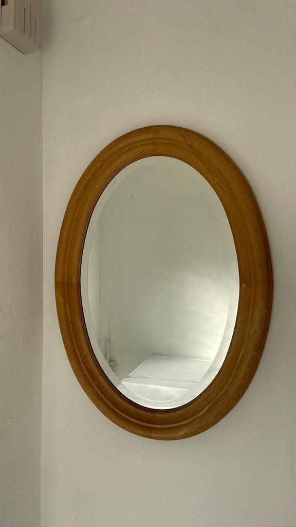Blank eigenhouten spiegel 74 x 54 cm facetgeslepen, Huis en Inrichting, Woonaccessoires | Spiegels, Ophalen, Zo goed als nieuw