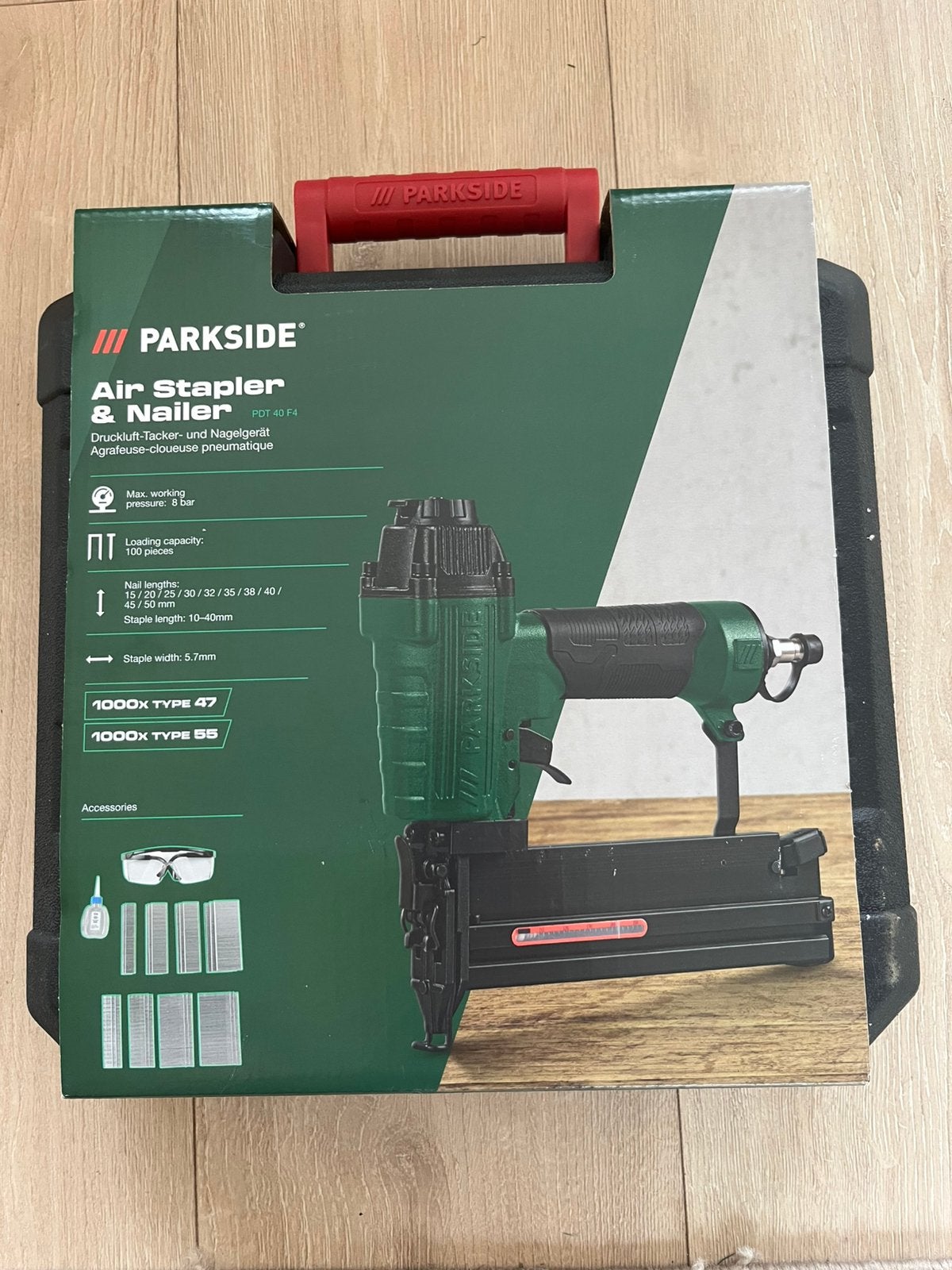 Parkside compressor trackr spijker-nietmachine nieuw in doos, Doe-het-zelf en Verbouw, Gereedschap | Handgereedschap, Ophalen