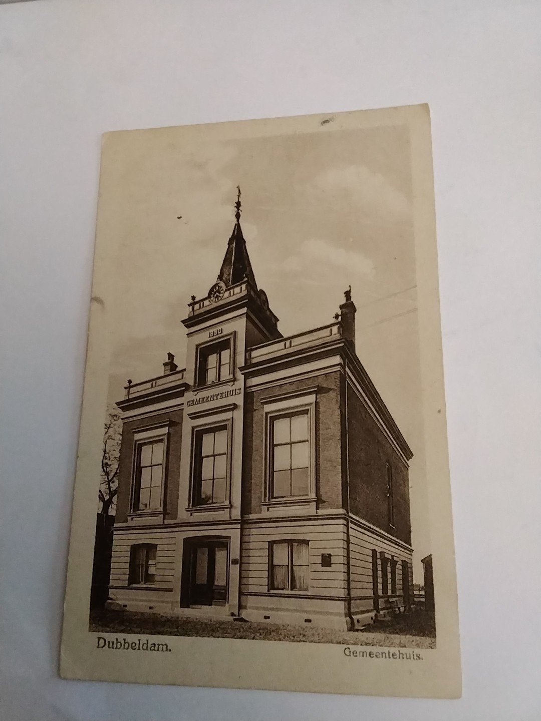 Oude Ansichtkaart Dubbeldam Gemeentehuis 1921, Verzamelen, Ophalen of Verzenden, Voor 1920, Gelopen, Zuid-Holland