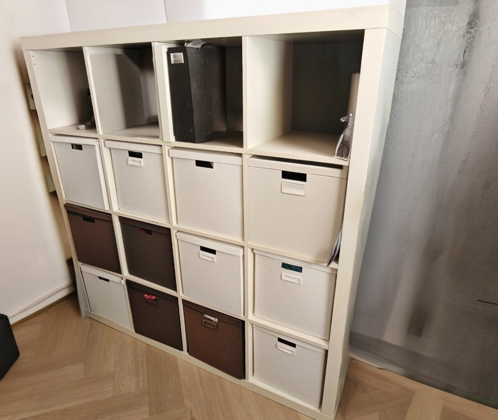 IKEA Kallax kast met eventueel dozen, Ophalen, Gebruikt, 100 tot 150 cm, 100 tot 150 cm