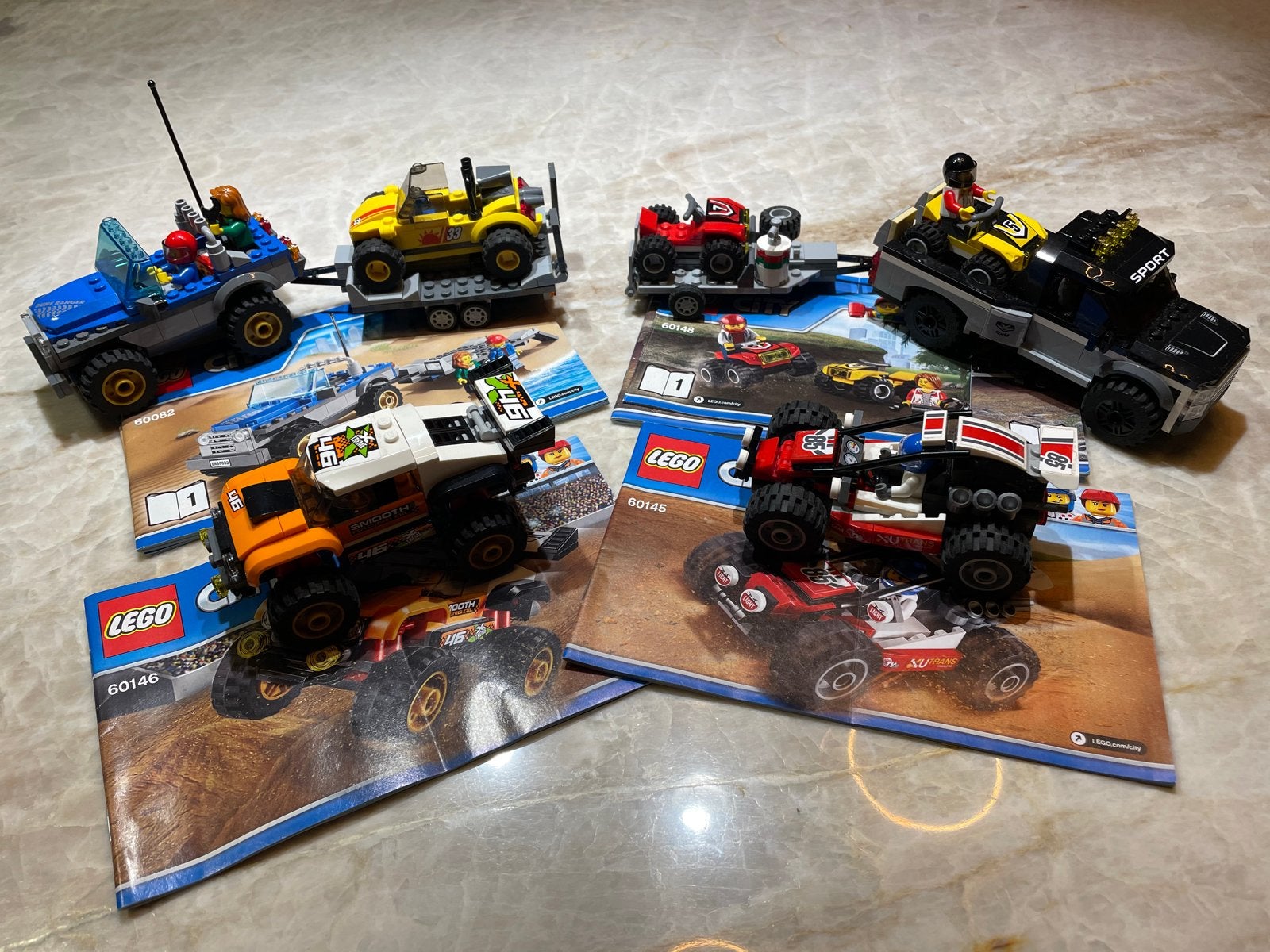 Lego City voertuigen met aanhangers en instructieboekjes, Lego, Ophalen of Verzenden, Compleet, Complete set