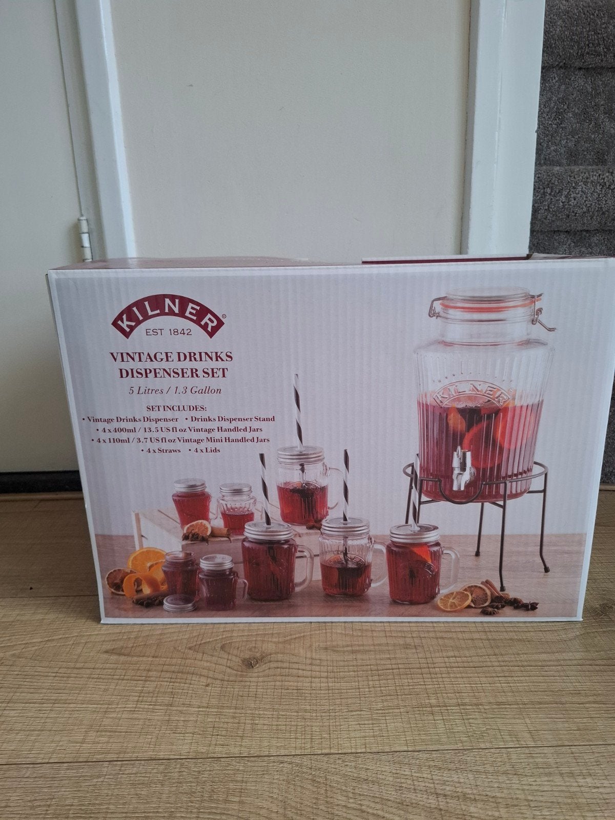 Kilner Vintage Drankdispenser Set - 5 Liter met Glazen, Ophalen, Nieuw, Overige merken, Glas