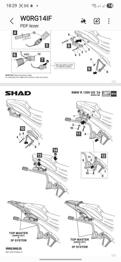 Shad BMW R1300GS/A koffersteunen, Motoren, Accessoires | Koffers en Tassen, Ophalen of Verzenden, Zo goed als nieuw