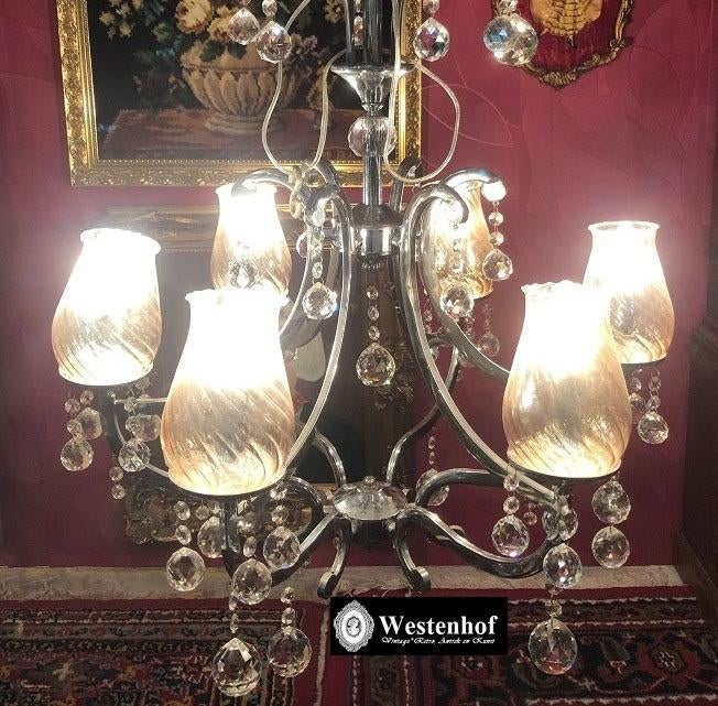 Groot kristallen kroonluchter  hanglamp zilver met 6 arms
