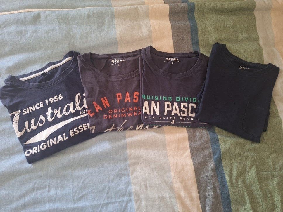 4 jongens/herenshirts maat S/M donkerblauw/donkergrijs, Australian,  Pascale, Blauw, Ophalen of Verzenden, Zo goed als nieuw