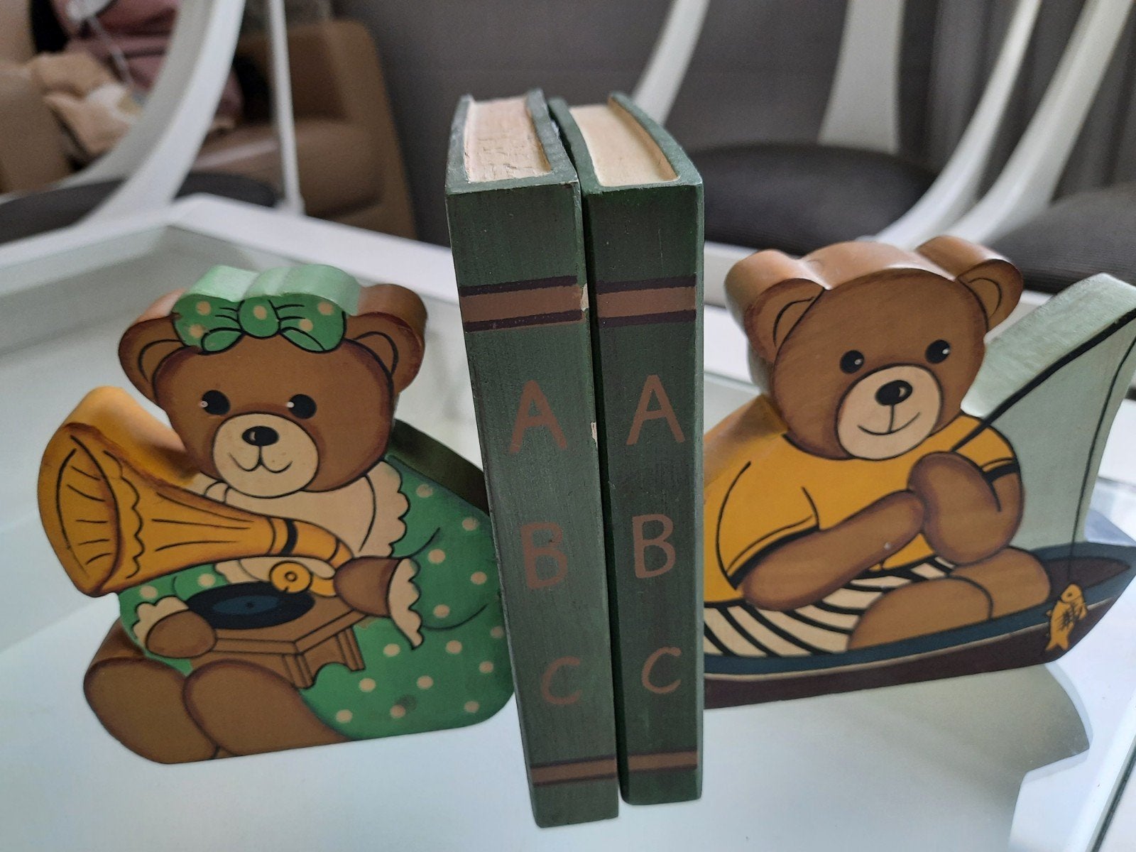 Leuke houten boekensteunen met beren - Vintage, Gebruikt, Meerkleurig, Onbekend, Ophalen of Verzenden