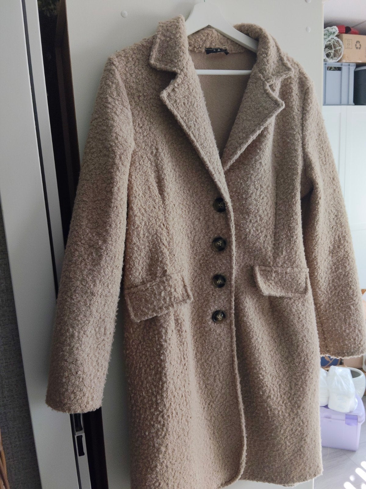 Herfst jas boucle beige, Kleding | Dames, Jassen | Winter, Ophalen, Zo goed als nieuw, Maat 38/40 (M), Beige