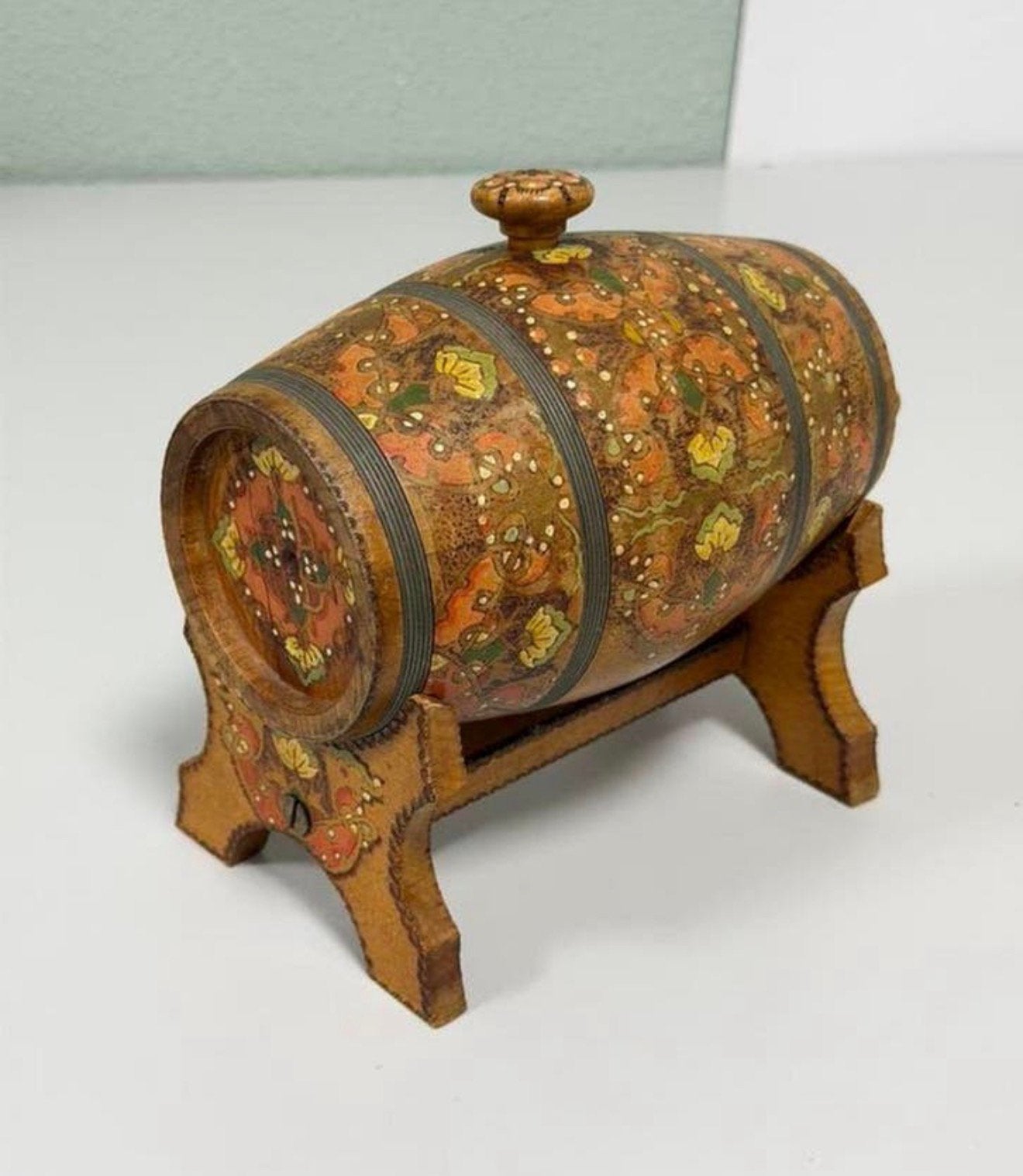 Antieke Houten Boterkarn Karnton Handbeschilderd antiek hout, Ophalen of Verzenden