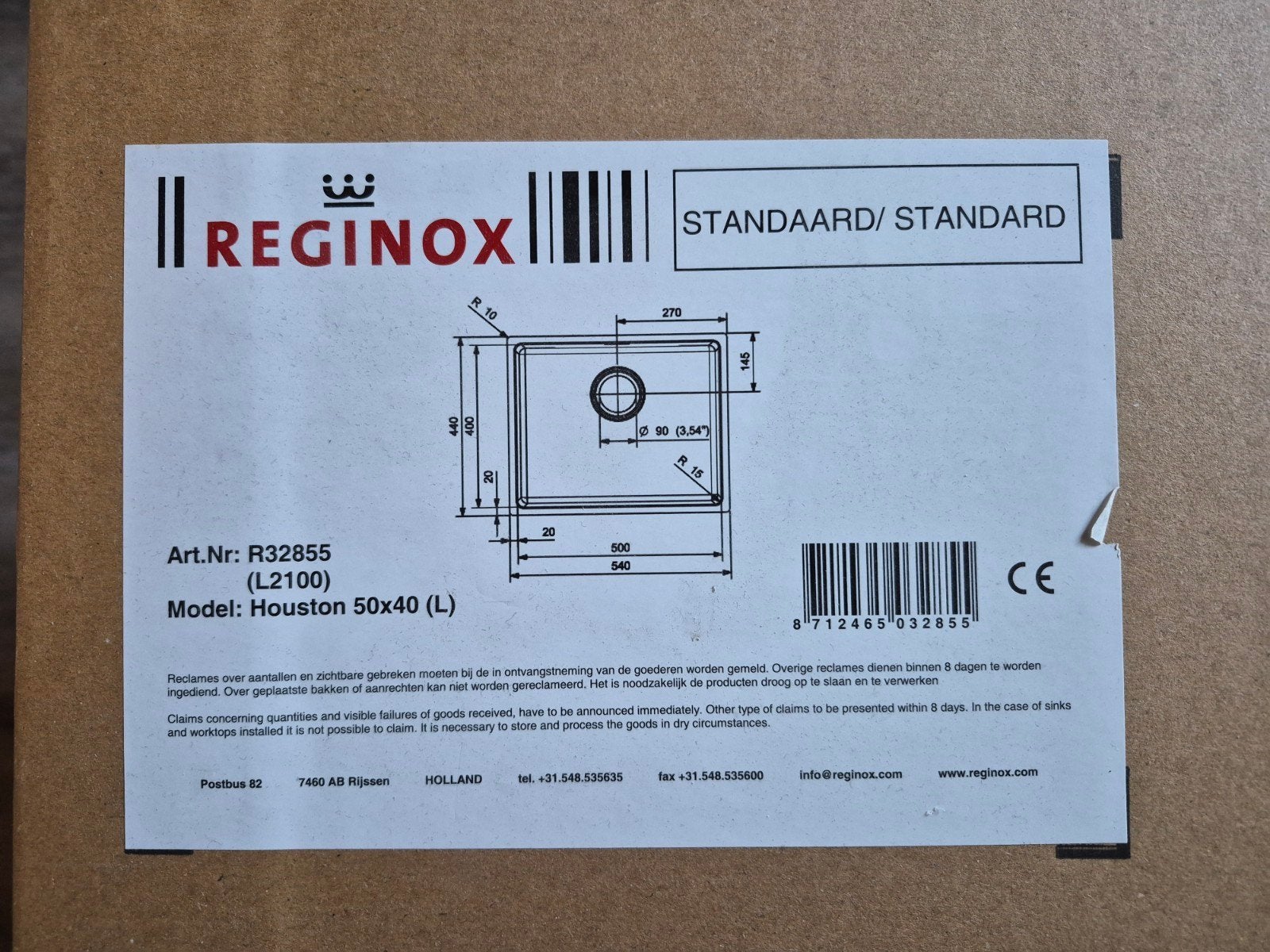 Reginox Houston 50x40 (L) spoelbak - Nieuw in doos, Overige typen, Ophalen, Nieuw, Overige merken