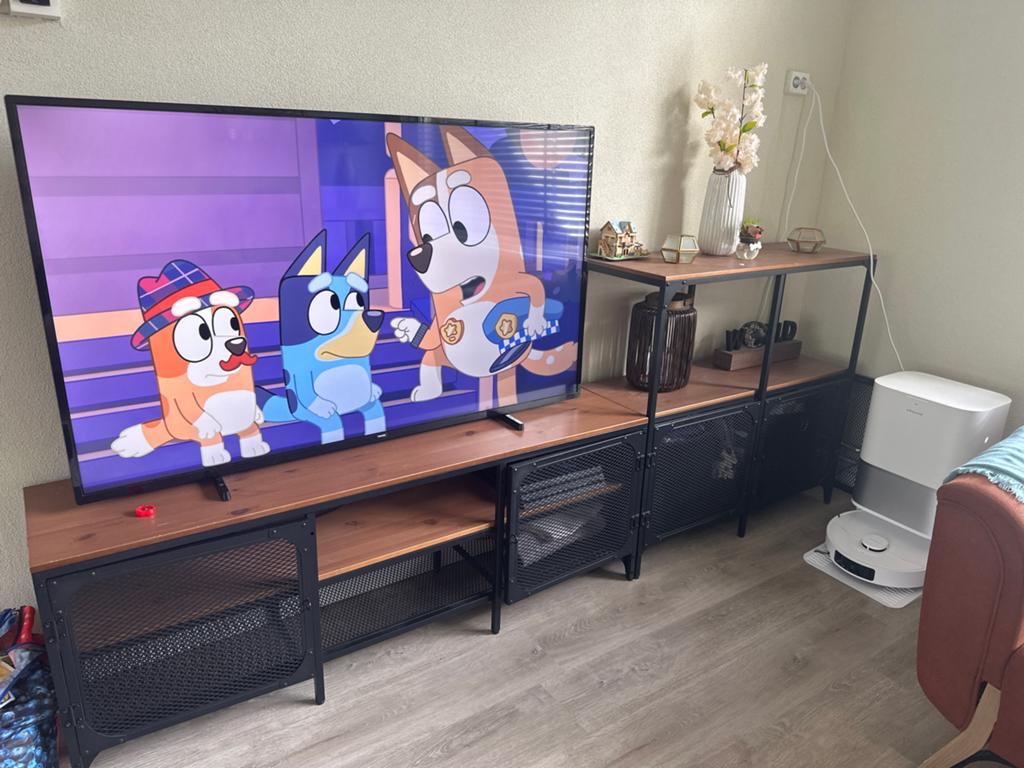 IKEA FJÄLLBO TV-meubel met opbergkast - Zwart/Hout, Huis en Inrichting, Ophalen, Zo goed als nieuw, 200 cm of meer, Minder dan 100 cm
