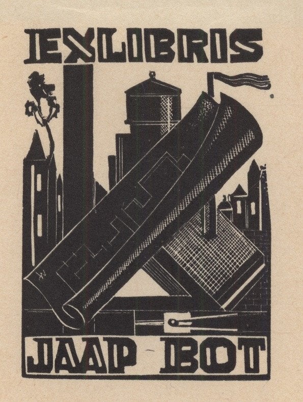 0371 Ex Libris Nederland : Cor de Wolff, 1941, Antiek en Kunst, Kunst | Etsen en Gravures, Verzenden, Ex libris