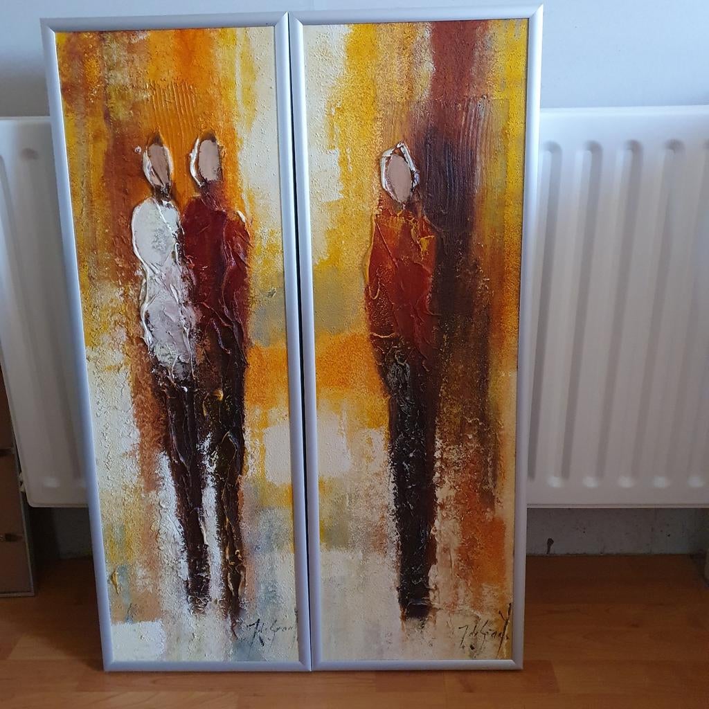 Abstracte schilderijen set - 2 stuks, Antiek en Kunst, Kunst | Schilderijen | Modern, Ophalen