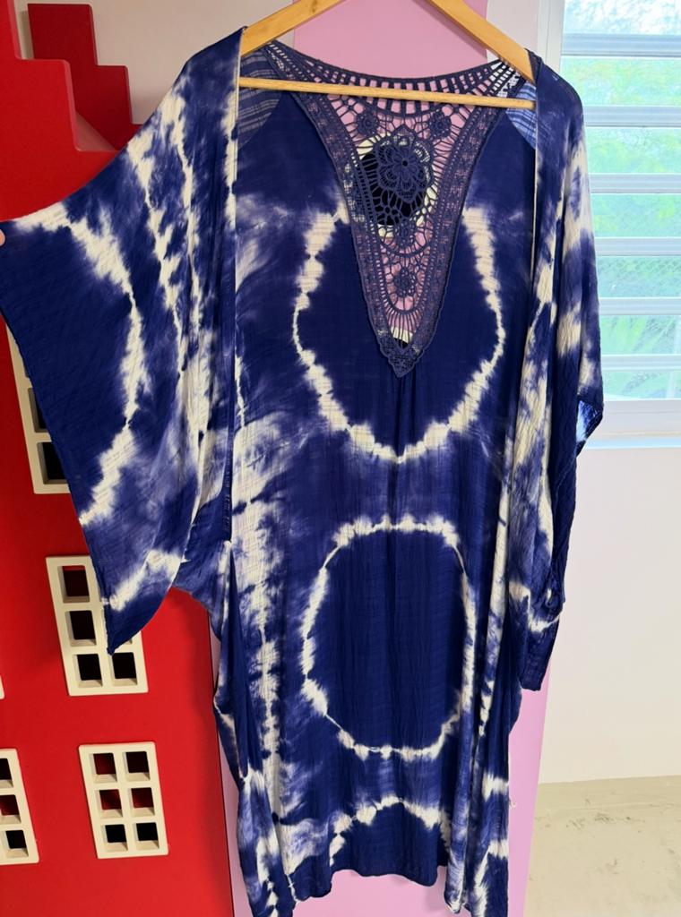 Strand kimono, paars creme/wit, als nieuw!, Ophalen of Verzenden, Zo goed als nieuw, Blauw, Overige typen