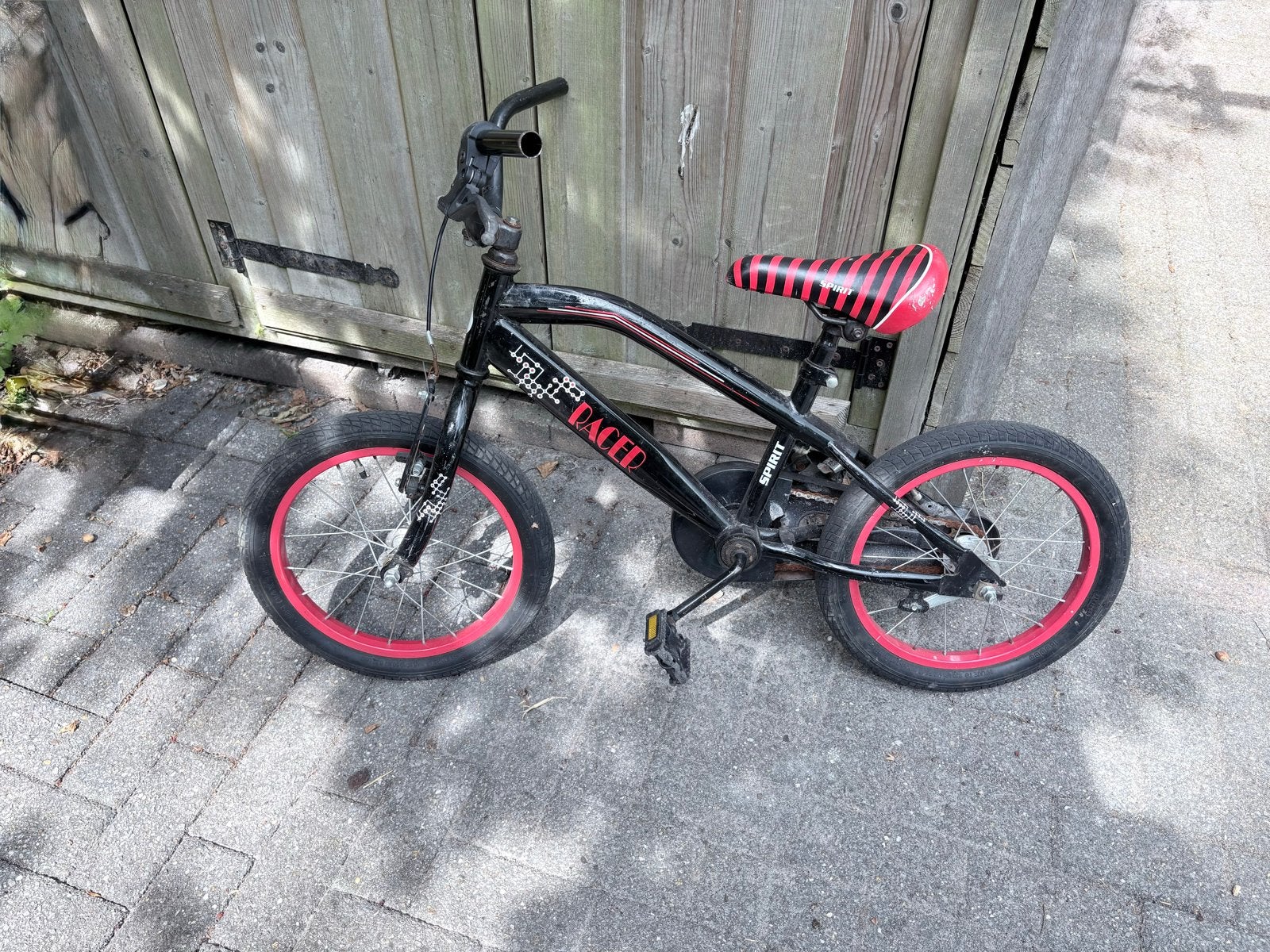 Spirit Racer kinderfiets 16 inch - Zwart/Rood, Ophalen, Gebruikt, Velgrem, 16 tot 20 inch