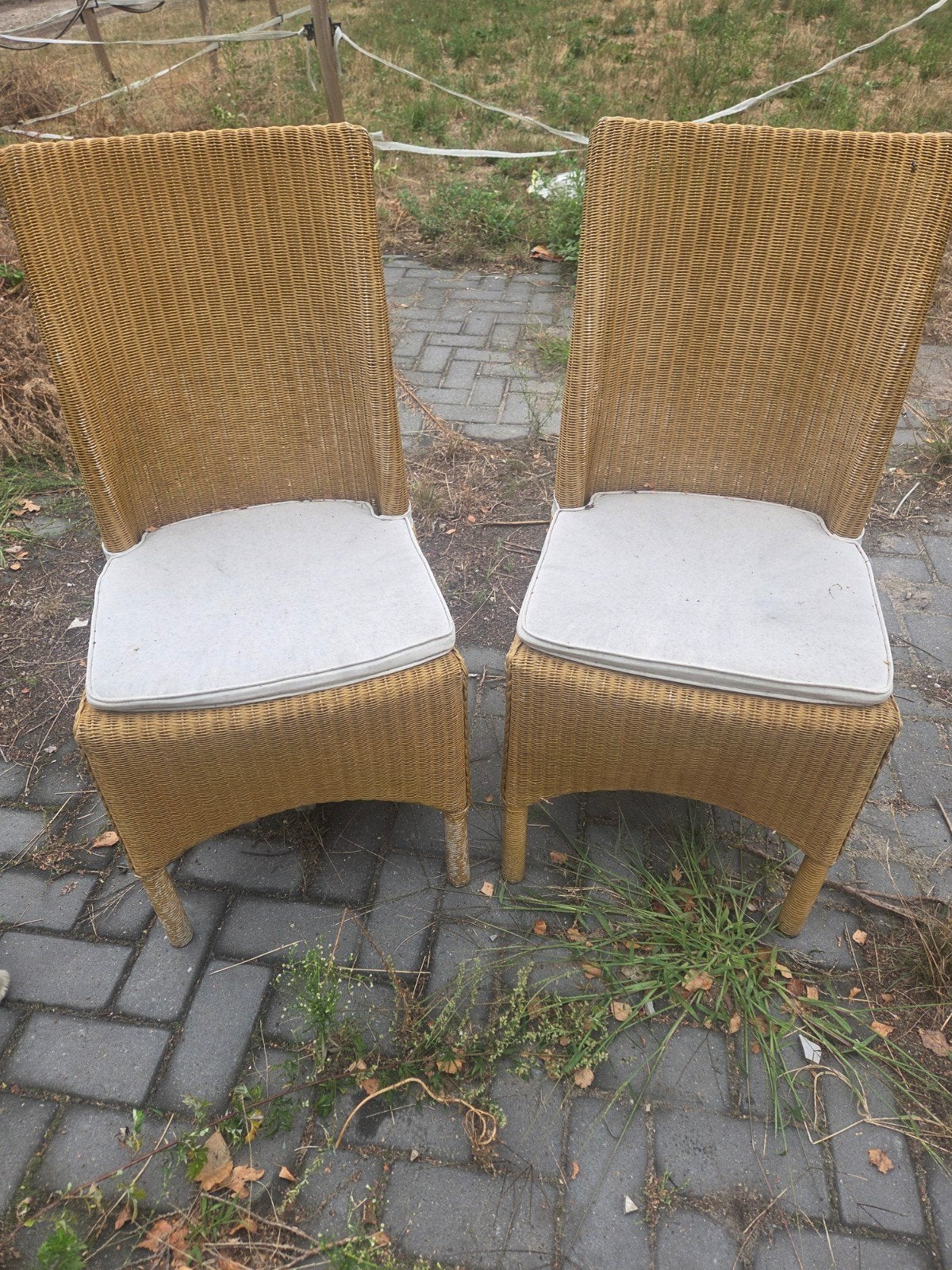 Twee rieten stoelen met kussens, Ophalen, Gebruikt, Twee, Bruin