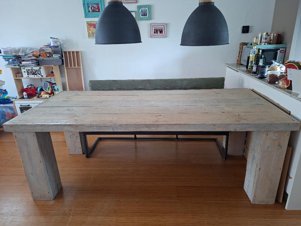 Robuuste eettafel van steigerhout – 6 personen – 220x100 cm, Ophalen, 200 cm of meer, 50 tot 100 cm, Zo goed als nieuw