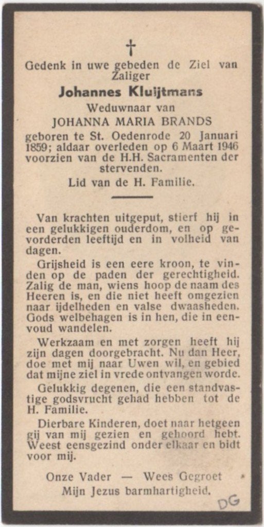 Johannes Kluijtmans 1859 - 1946 St. Oedenrode, 87 jaar, Verzenden