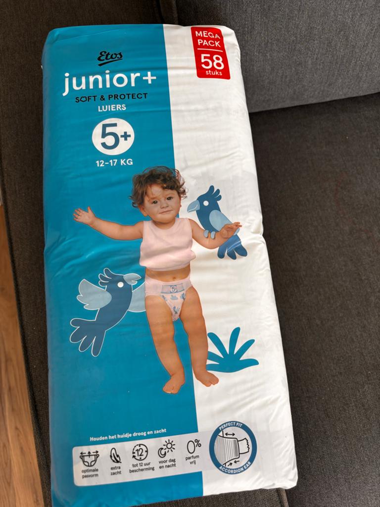 Etos Junior+ Luiers Maat 5+ (12-17 kg) - Megapack 58 stuks, Ophalen, Nieuw