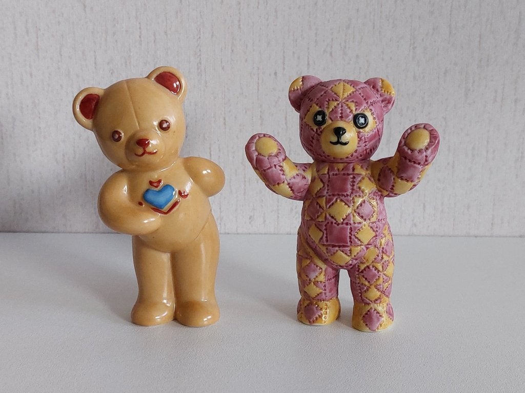 2 Franklin Mint teddybeer beeldjes Stoneware + Quilted, Ophalen of Verzenden, Zo goed als nieuw, Overige typen