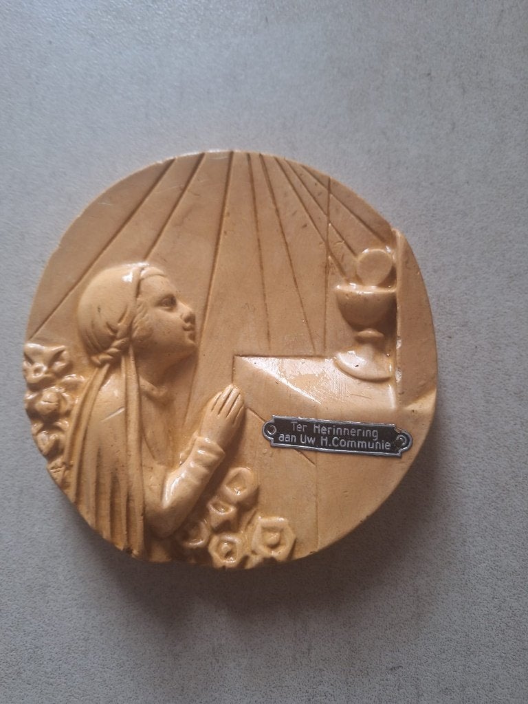Vintage H. Communie Plaquette - Ter Herinnering, Ophalen of Verzenden