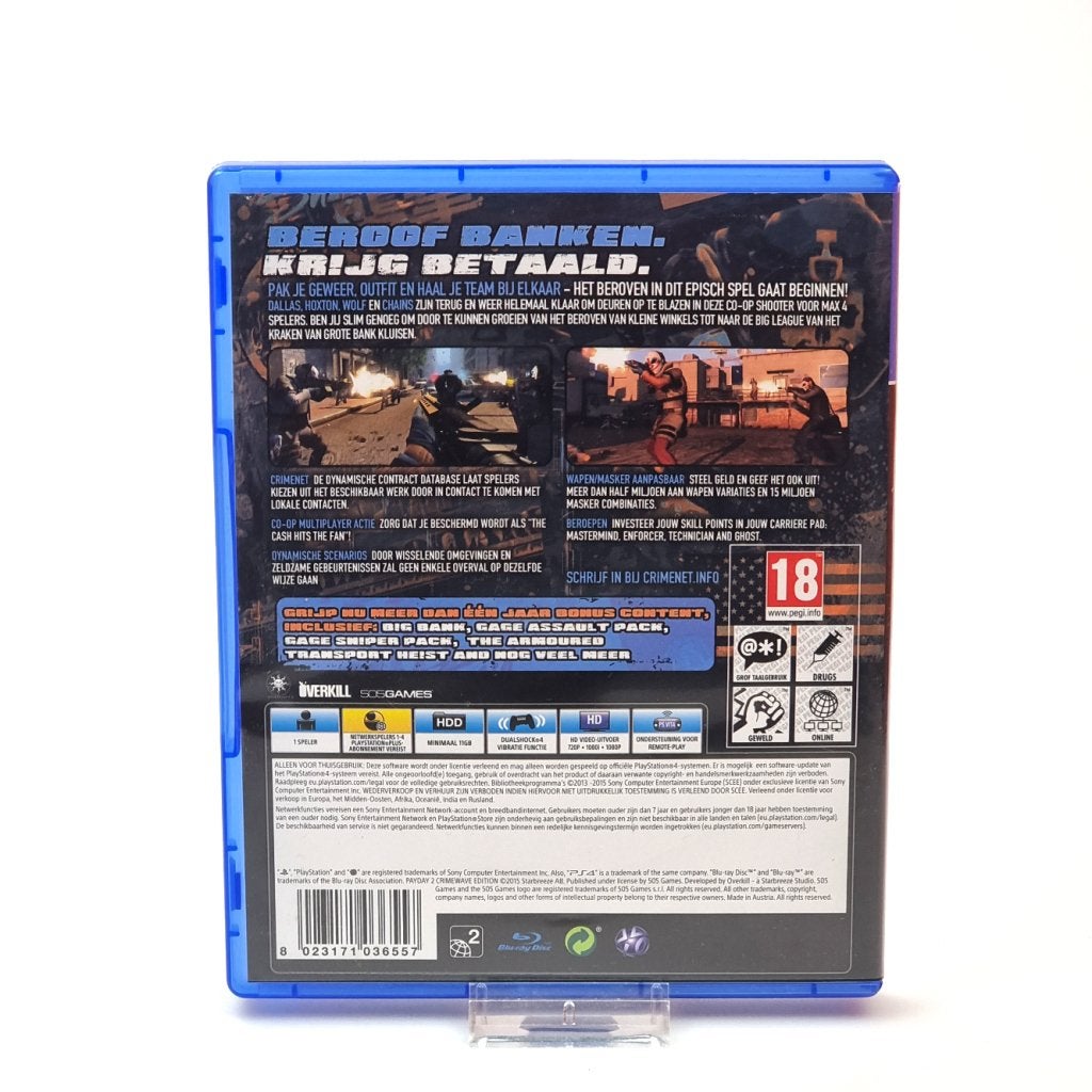 Playstation 4 Game: Payday 2 Crimewave Edition, Sony, Gebruikt, Support@sony.com, 1-7-1 Konan, Minato-ku
Tokyo 108-0075
Japan