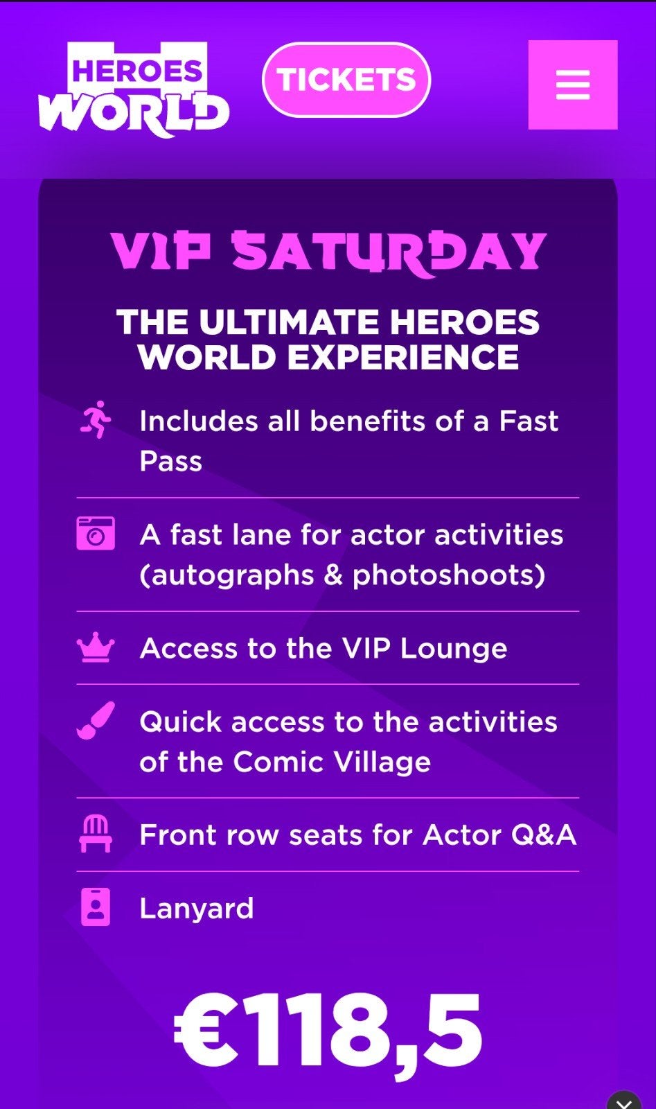 2 vip tickets for heroes world brussels saturday or sunday, Tickets en Kaartjes, Twee personen