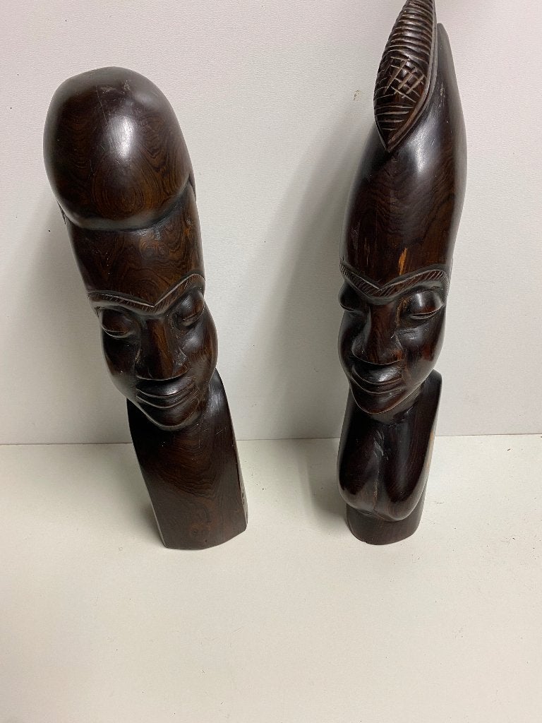 Set van 2  houten borstbeelden - Handgesneden, Antiek en Kunst, Ophalen of Verzenden