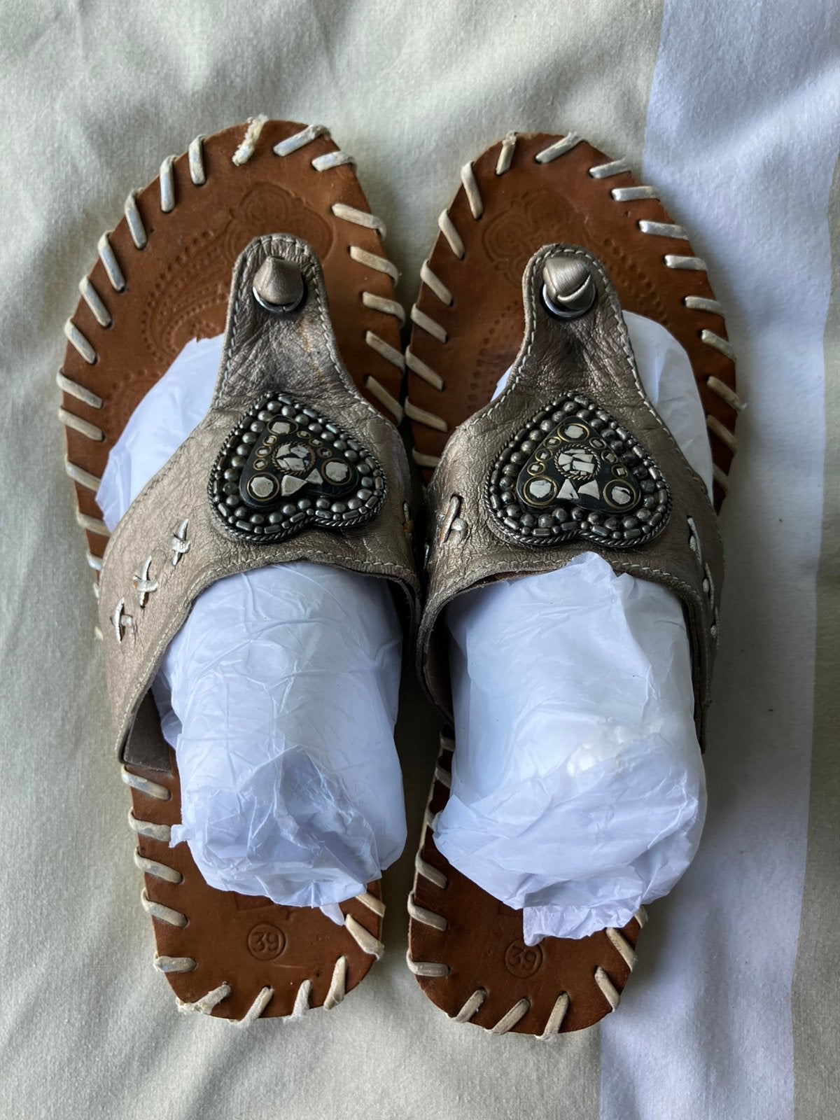 PH&T Festival Boho Summer Shoes with Beaded Hearth, Slippers, Bruin, Ophalen of Verzenden, Pretty Hot & Tempting