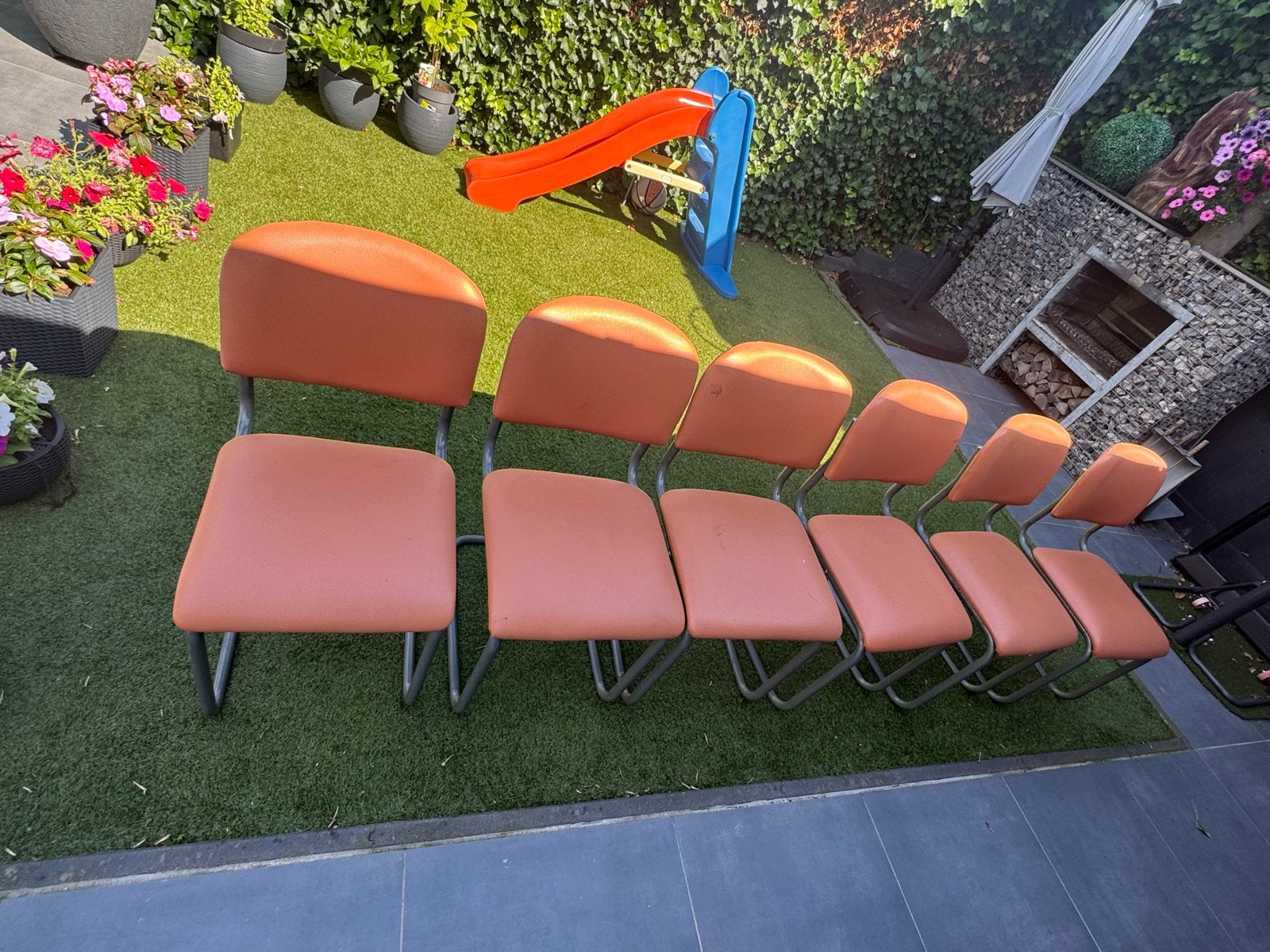 Set van 6 vintage oranje stoelen, Ophalen of Verzenden