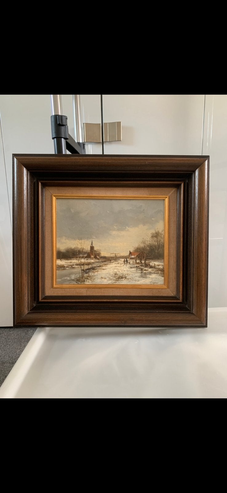 Winter olieverf inclusief lijst 50cm bij 45cm, Doek, Landschap, Olieverf, Klassiek