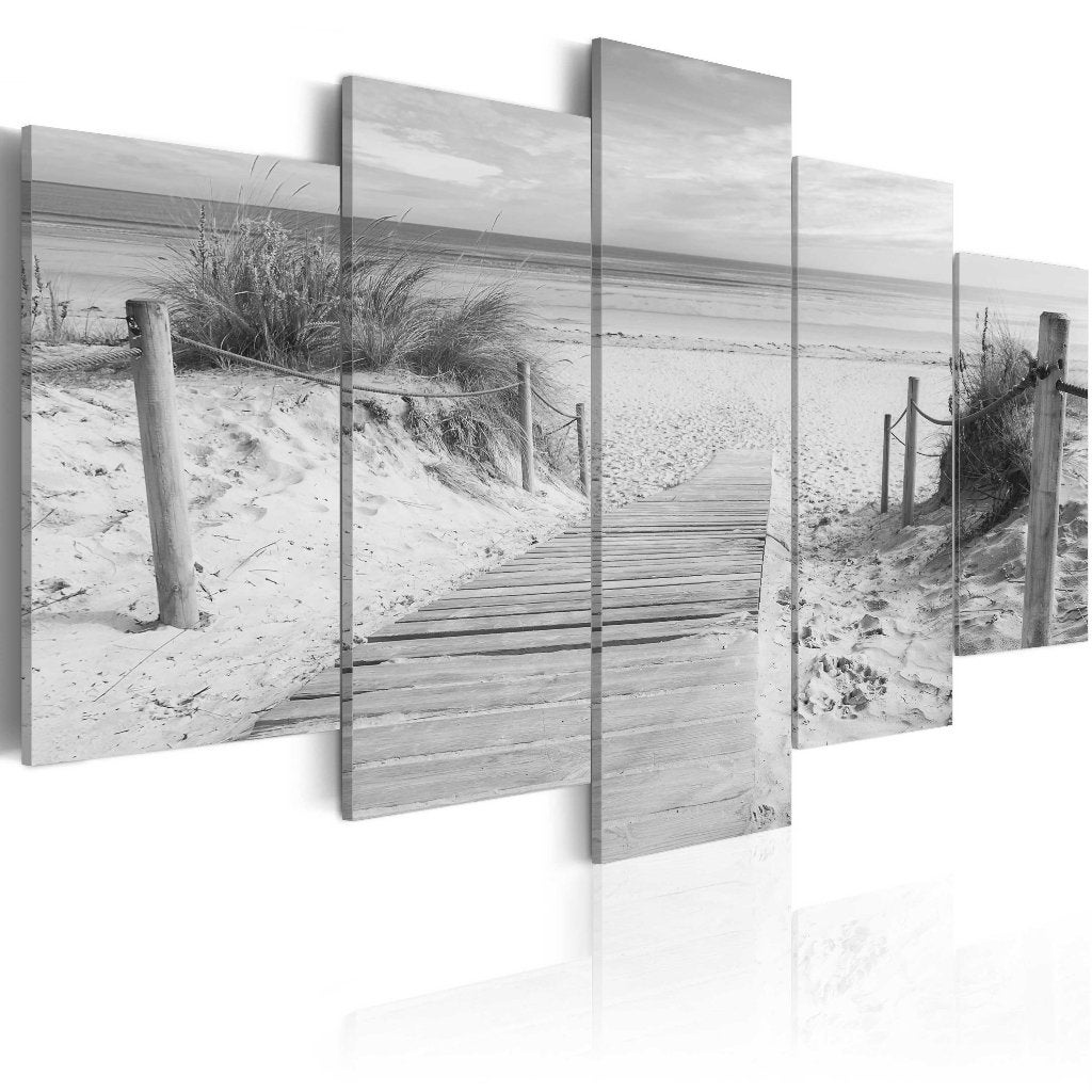 256 Grijs Strandpad Noordzee 5 Luik Canvas Schilderij XXL, Ophalen of Verzenden