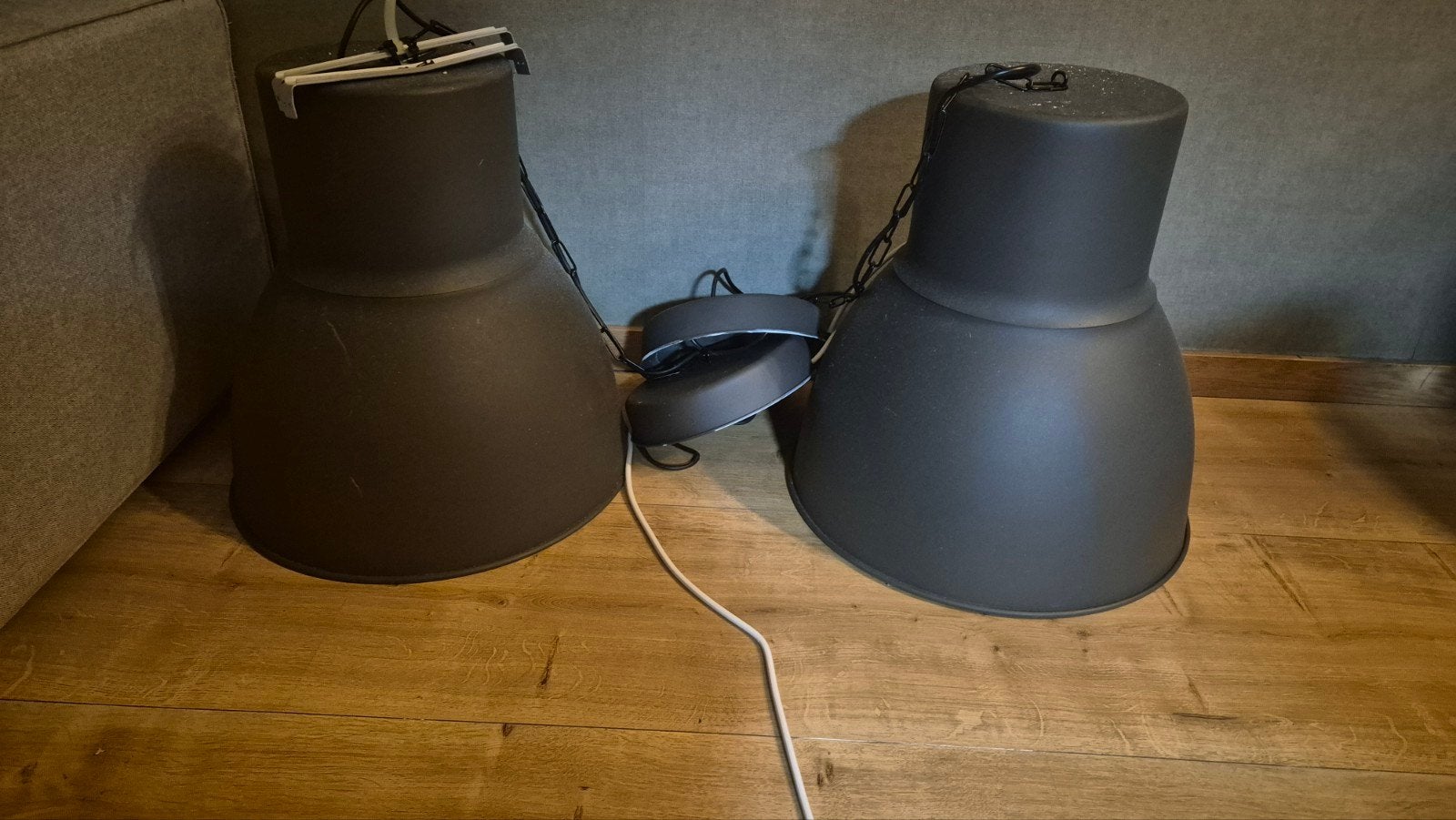GRATIS!! IKEA HEKTAR hanglampen (2 stuks) - Donkergrijs, Gebruikt, Metaal, Industrieel, E27 (groot)