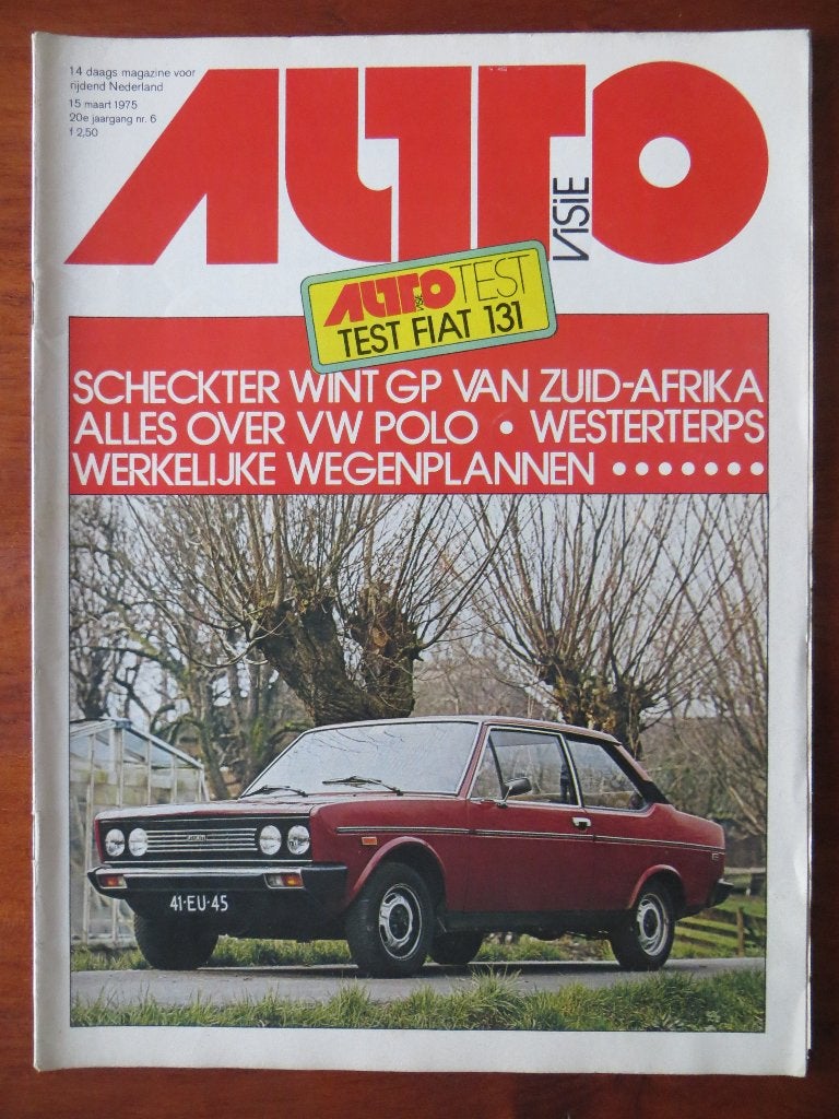 Autovisie 6 1975 test Fiat 131, Volkswagen Polo, 50 jaar MG, Ophalen of Verzenden, Zo goed als nieuw, Volkswagen
