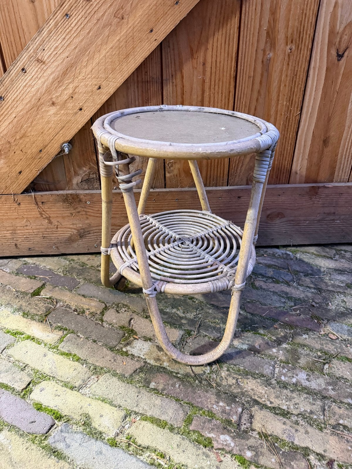Vintage rotan bijzettafel - Rond, Ophalen, Minder dan 55 cm, Gebruikt, Rond