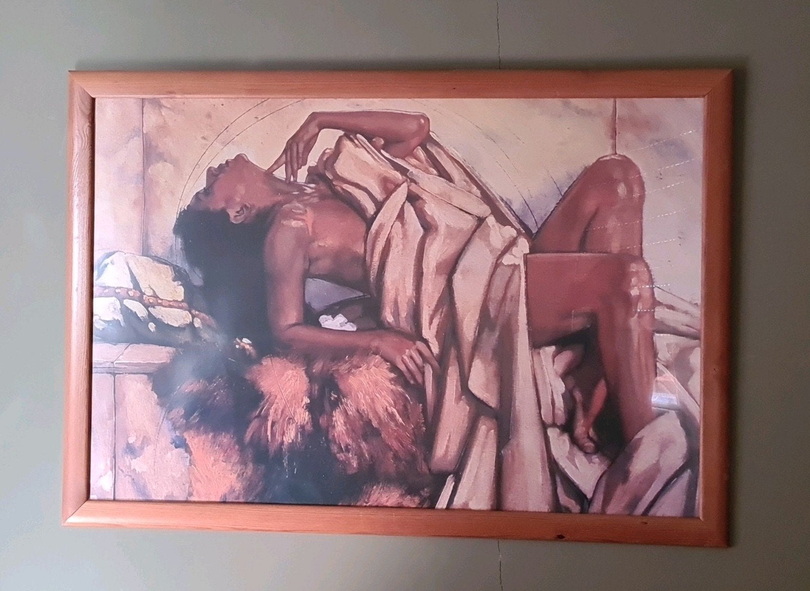 Groot schilderij met sensueel liggende vrouw., Ophalen, 50 – 75, Gebruikt, 75 tot 100 cm