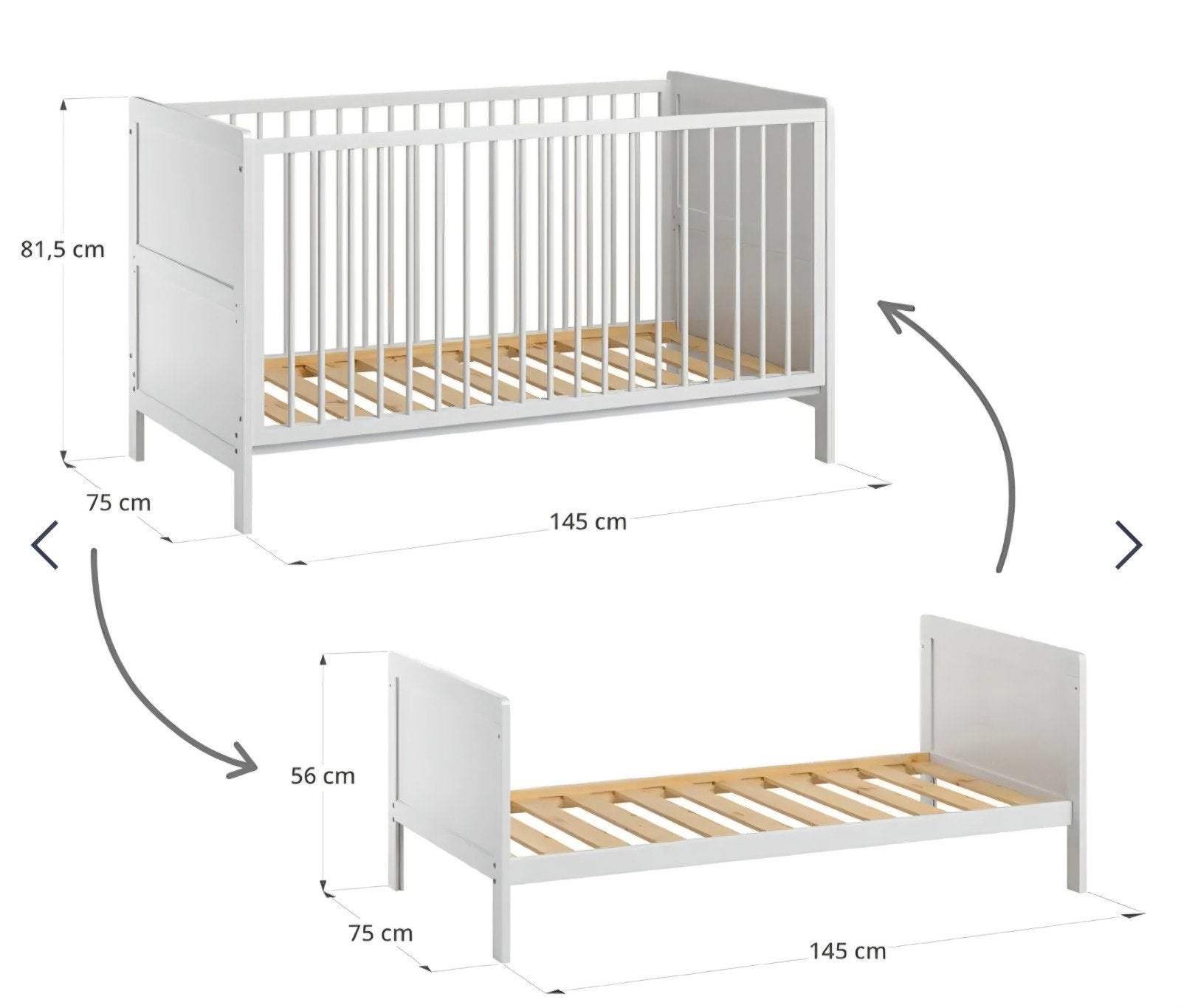 Meegroeibed, ledikant/peuterbed 2 in 1 Petit Amelie, Ophalen, Zo goed als nieuw, 140 tot 160 cm, 70 tot 85 cm