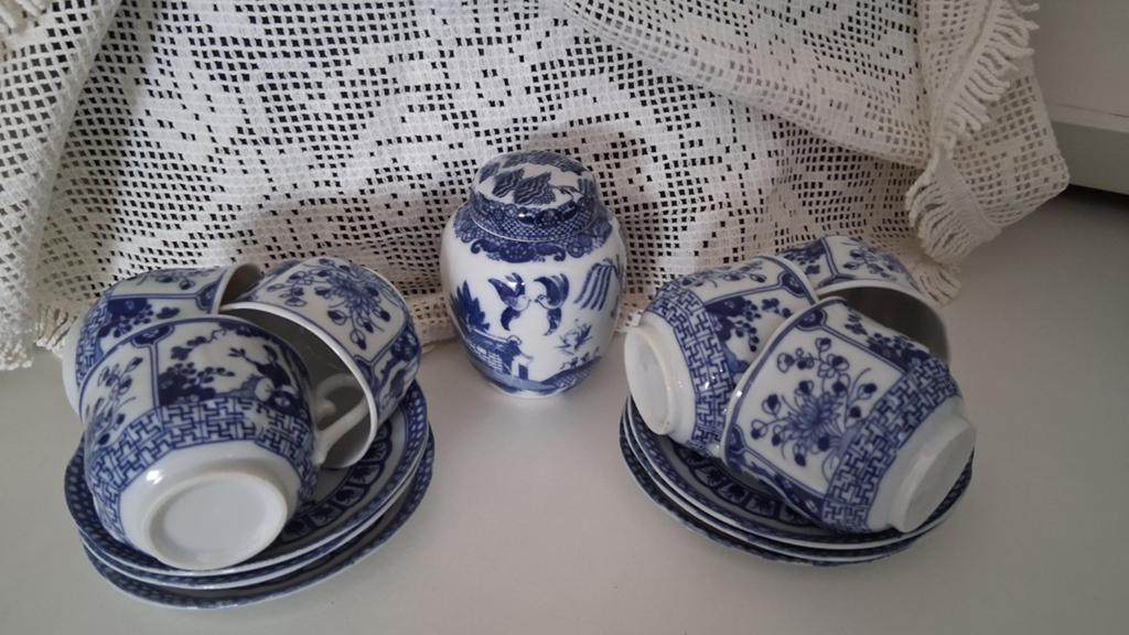 Vintage Chinees porseleinen theeservies met gemberpot, Ophalen of Verzenden