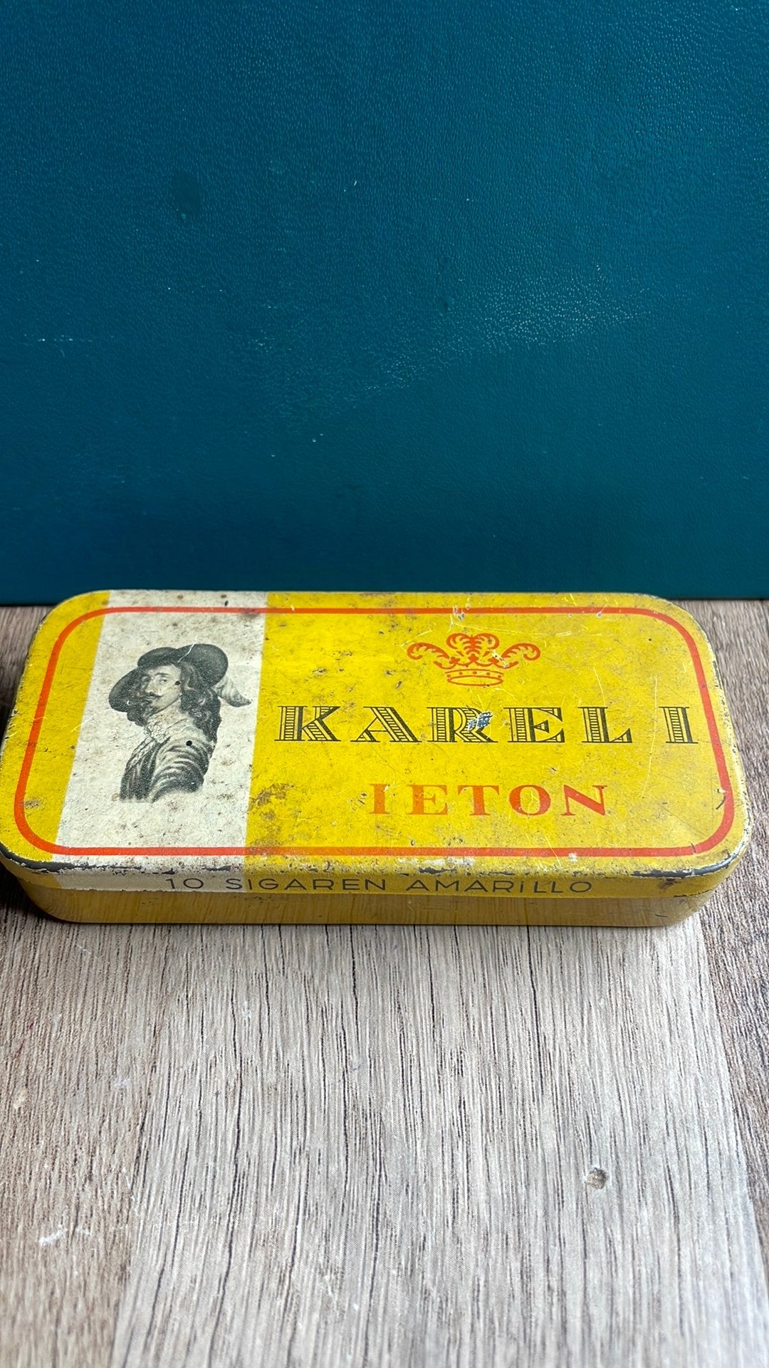 Vintage sigarenblikje-klein- Karel I leton jaren’50, Verzenden, Gebruikt, Overige