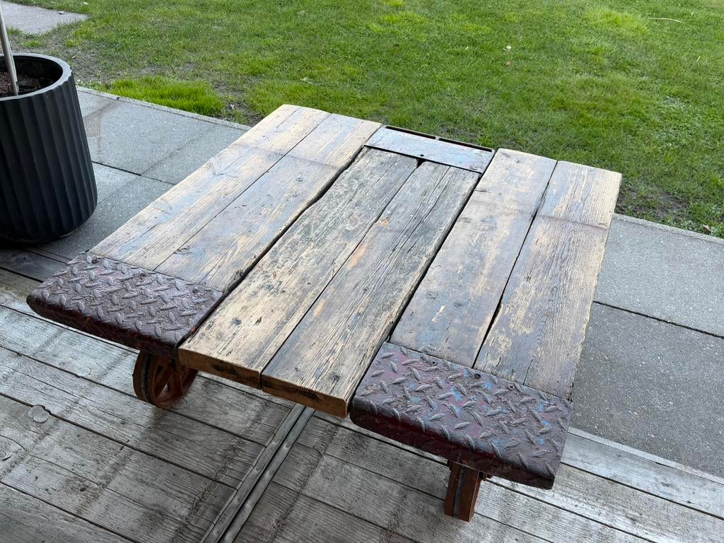 Stoere salontafel robuust mancave, Ophalen, 100 tot 150 cm, 50 tot 100 cm, Zo goed als nieuw