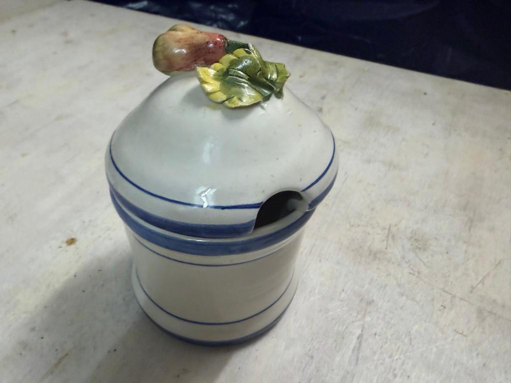 Vintage Jam Pot met Deksel en Lepeluitsparing, Ophalen, Zo goed als nieuw