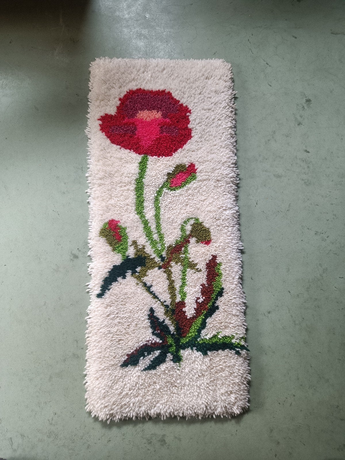 Vintage Smyrna loper/kleed met grote klaproos, Ophalen of Verzenden
