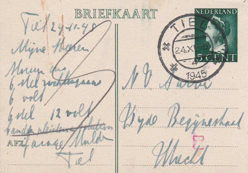 TIEL 1945 Garage MULDER, Verzenden, 1940 tot 1960, Gelopen, Gelderland