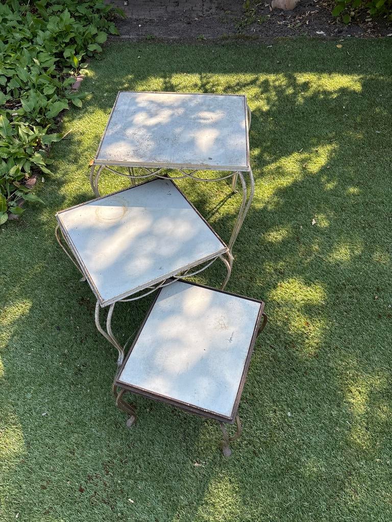Set van 3 smeedijzeren bijzettafeltjes - Diverse maten, Ophalen, Minder dan 45 cm, Minder dan 55 cm, Gebruikt