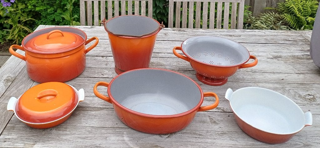 Vintage  emaille pannen, vergiet, teiltje en emmer, Antiek en Kunst, Antiek | Emaille, Ophalen