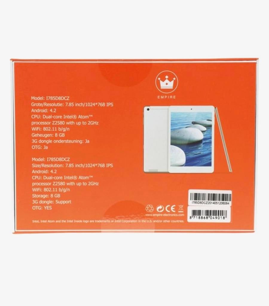Empire Intel Z2580 Tablet 7.85" Wit + Bluetooth Toetsenbord, Computers en Software, Android Tablets, Ophalen, Usb-aansluiting