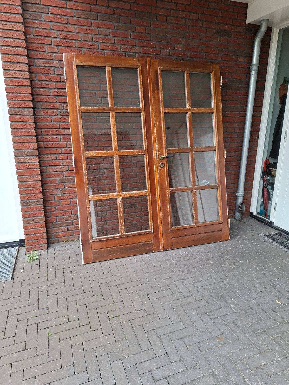 Hardhouten tuindeuren met dubbelglas 168.0 x201.0, Ophalen of Verzenden, Gebruikt, Buitendeur, 200 tot 215 cm