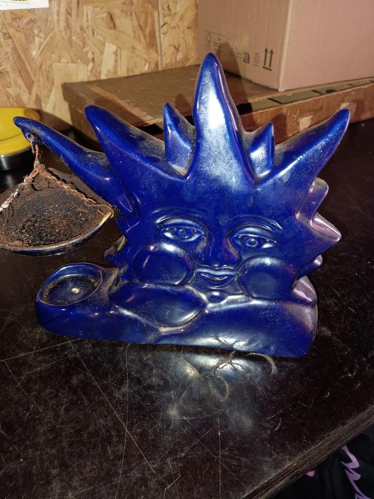 Unieke blauwe zon kandelaar met schaal, Ophalen, Kunststof, Gebruikt, Blauw