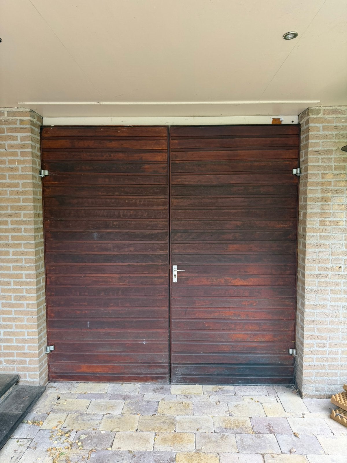 Houten garagedeuren 2370 dagmaat, Ophalen, Gebruikt, Bruin, 200 cm of meer