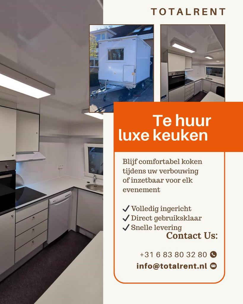 Te huur mobiele nood Keuken voor binnen buiten va € 95,00, Ophalen, Zo goed als nieuw