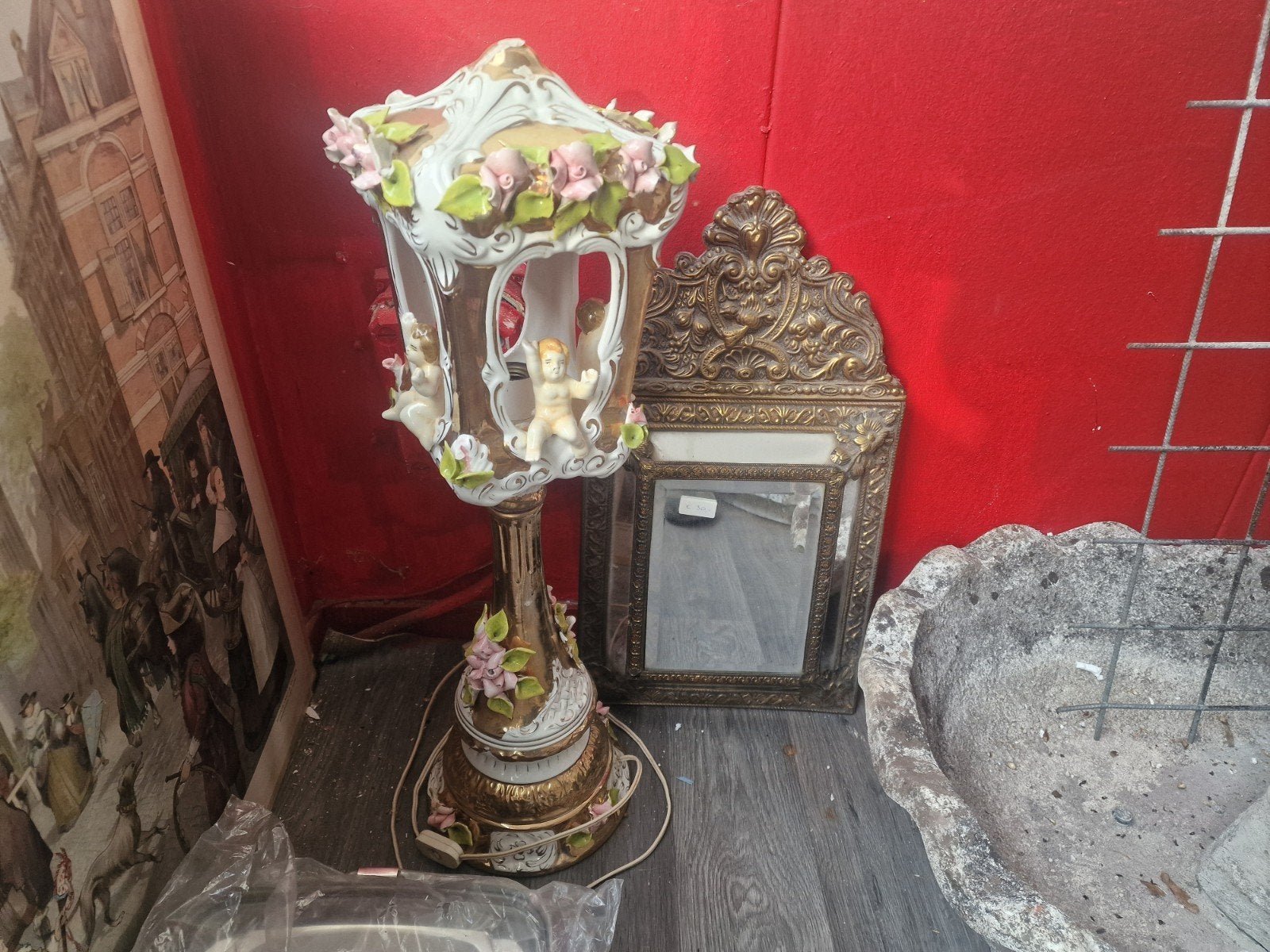 Lamp: Capodimonte, Barok, porselein, engeltjes, 225 nu 199, Zo goed als nieuw, Nb, Nb, Nb
